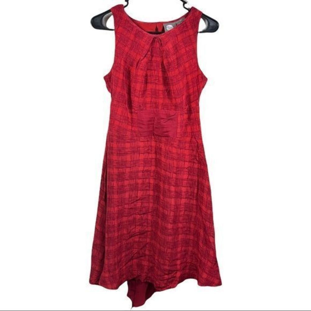 Anthropologie Girls from Savoy Red Goji Plaid 100% Silk Dress Women’s Size 2